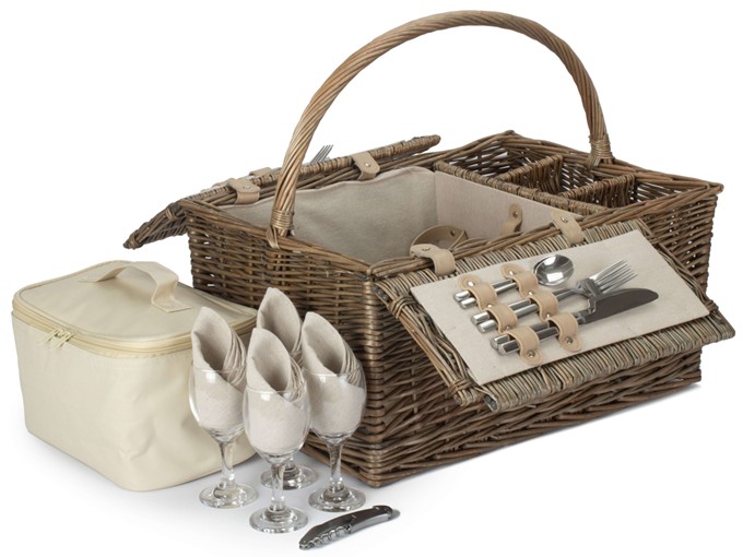 Antique Wash Lidded 4 Person Hamper
