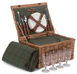 4 Person Green Tweed Classic Picnic Hamper