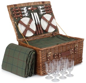 6 Person Green Tweed Classic Picnic Hamper
