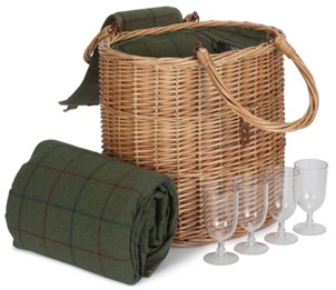 Oval Green Tweed Chiller Hamper Basket