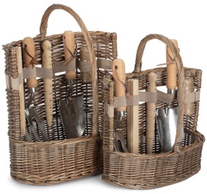 Set of 2 Antique Wash Deluxe Garden Tool Basket 