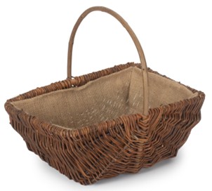 Large Rectangular Unpeeled Willow Garden Trug With Hessian Lining