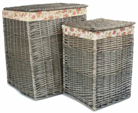 Set of 2 Square Laundry Basket With Garden Rose Lining 