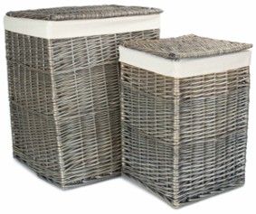 Set of 2 Square Laundry Basket With White Lining 
