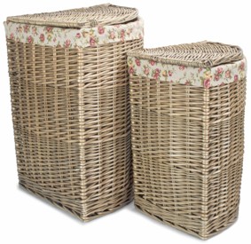 Set of 2 Antique Wash Corner Laundry Basket With Garden Rose Lining 