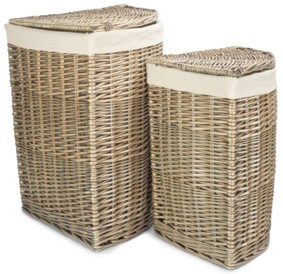 Set of 2 Antique Wash Corner Laundry Basket With White Lining