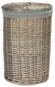 Small Antique Wash Round Laundry Basket With Grey Sage Lining