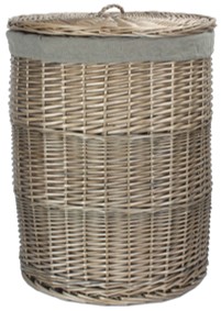 Large Antique Wash Round Laundry Basket With Grey Sage Lining