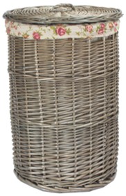 Small Antique Wash Round Laundry Basket With Garden Rose Lining