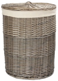 Large Antique Wash Round Laundry Basket With White Lining