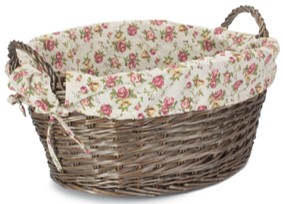 Antique Finish Wash Basket With Garden Rose Lining