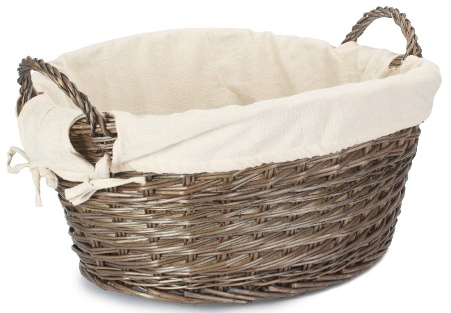 Antique Finish Wash Basket With White Lining