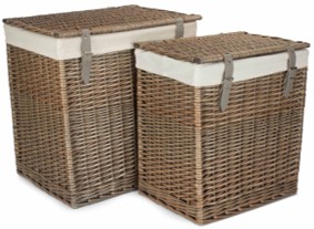Set of 2 Boutique Antique Wash Storage Laundry Hamper With Lining 