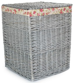 Large Grey Wash Square Laundry Basket With Garden Rose Lining