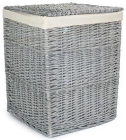 Large Grey Wash Square Laundry Basket With White Lining