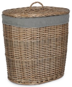 Small Antique Wash Oval Laundry Basket With Grey Sage Lining