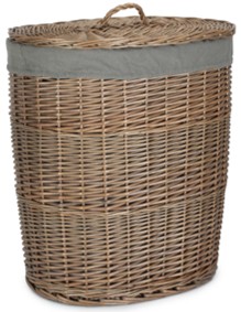 Large Antique Wash Oval Laundry Basket With Grey Sage Lining