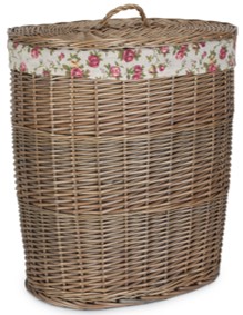 Large Antique Wash Oval Laundry Basket With Garden Rose Lining