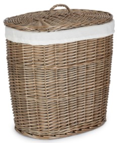 Small Antique Wash Oval Laundry Basket With White Lining