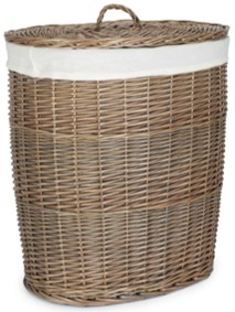 Large Antique Wash Oval Laundry Basket With White Lining