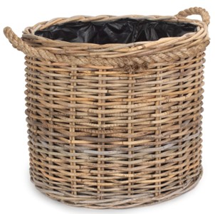 Medium Rope Handled Rattan Round Planter With Plastic Lining