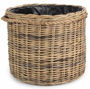 Large Rope Handled Rattan Round Planter With Plastic Lining