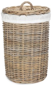 Small Round Rattan Laundry Hamper Basket With White Lining