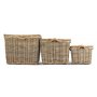Set of 3 Square Tapered Rope Handled Rattan Planter With Plastic Lining 