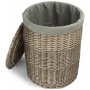 Large Antique Wash Round Laundry Basket With Grey Sage Lining