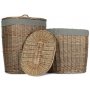 Set of 2 Antique Wash Oval Laundry Basket With Grey Sage Lining 