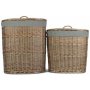 Set of 2 Antique Wash Oval Laundry Basket With Grey Sage Lining 