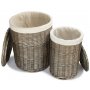 Set of 2 Antique Wash Round Laundry Baskets With White Lining