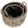 Set of 2 Curved Base Rattan Planter With Plastic Lining 