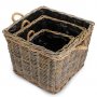 Set of 3 Square Tapered Rope Handled Rattan Planter With Plastic Lining 