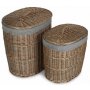 Set of 2 Antique Wash Oval Laundry Basket With Grey Sage Lining 