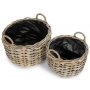 Set of 2 Curved Base Rattan Planter With Plastic Lining 
