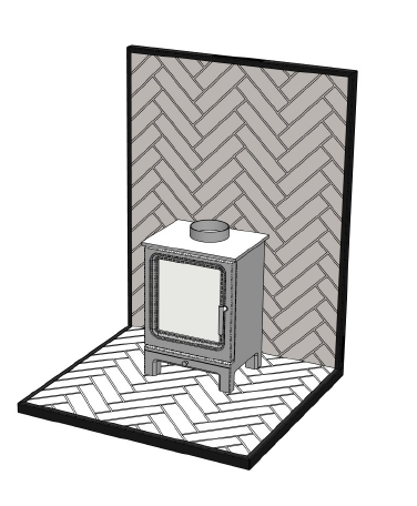 Porcelain Slate Herringbone Tiled Back and Hearth Set